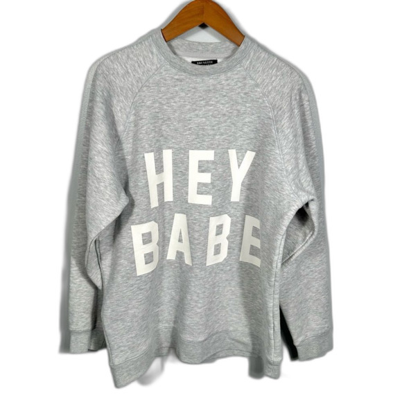 Brunette The Label 'Hey Babe' Grey Crew Neck Sweatshirt Size Small/Medium - Picture 4 of 16